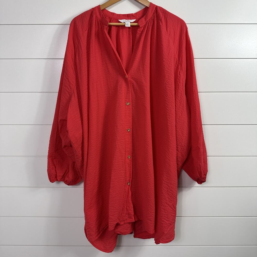 Lilly Pulitzer Swim Andrae Coverup Long Sleeve Seersucker Mizner Red sz M